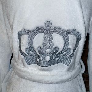 embroidered crown white plush robe